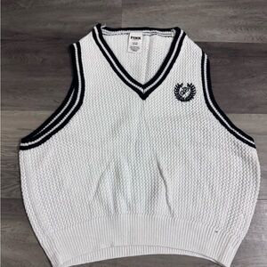 PINK Victoria's Secret White and Black V-Neck Sweater Vest